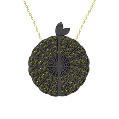 Peridot 925 ayar siyah rodyum kaplama gümüş kolye (40 cm altın rolo zincir)
