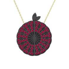 Karpuz Kolye - Rodolit garnet 925 ayar siyah rodyum kaplama gümüş kolye (40 cm altın rolo zincir) #tamiw7