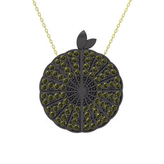 Karpuz Kolye - Peridot 925 ayar siyah rodyum kaplama gümüş kolye (40 cm altın rolo zincir) #uvqwir