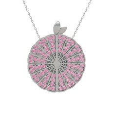Pembe kuvars 8 ayar beyaz altın kolye (40 cm beyaz altın rolo zincir)