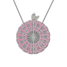 Karpuz Kolye - Pembe kuvars 8 ayar beyaz altın kolye (40 cm gümüş rolo zincir) #zx5spt