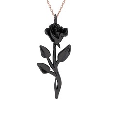 Rosa Gül Kolye - 925 ayar siyah rodyum kaplama gümüş kolye (40 cm rose altın rolo zincir) #8464pw
