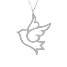 Mondaine Güvercin Kolye - 18 ayar beyaz altın kolye (40 cm rose altın rolo zincir) #xoy08h