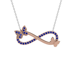 Lab safir 18 ayar rose altın kolye (40 cm beyaz altın rolo zincir)