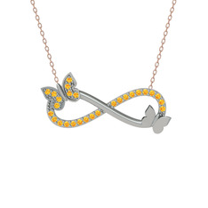 Kelebek Sonsuzluk Kolye - Sitrin 925 ayar gümüş kolye (40 cm rose altın rolo zincir) #1144xyy