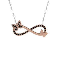 Kelebek Sonsuzluk Kolye - Siyah zirkon 18 ayar rose altın kolye (40 cm beyaz altın rolo zincir) #11x0caa