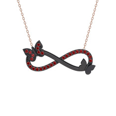 Kelebek Sonsuzluk Kolye - Garnet 925 ayar siyah rodyum kaplama gümüş kolye (40 cm rose altın rolo zincir) #13h8332