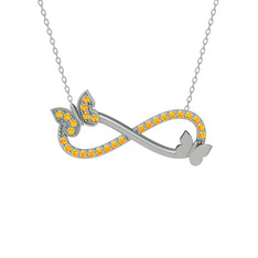 Kelebek Sonsuzluk Kolye - Sitrin 18 ayar beyaz altın kolye (40 cm gümüş rolo zincir) #1aa0euf