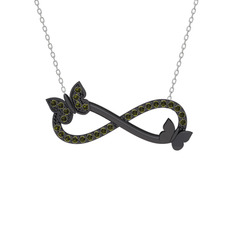 Kelebek Sonsuzluk Kolye - Pembe kuvars 925 ayar siyah rodyum kaplama gümüş kolye (40 cm beyaz altın rolo zincir) #1bb92vs