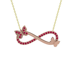 Kelebek Sonsuzluk Kolye - Rodolit garnet 8 ayar rose altın kolye (40 cm gümüş rolo zincir) #1fy51zt