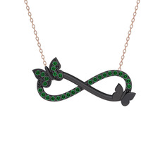 Kelebek Sonsuzluk Kolye - Yeşil kuvars 925 ayar siyah rodyum kaplama gümüş kolye (40 cm rose altın rolo zincir) #1gchru6