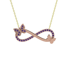 Ametist 925 ayar rose altın kaplama gümüş kolye (40 cm altın rolo zincir)