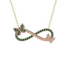 Kelebek Sonsuzluk Kolye - Yeşil kuvars 925 ayar rose altın kaplama gümüş kolye (40 cm altın rolo zincir) #1hobxom