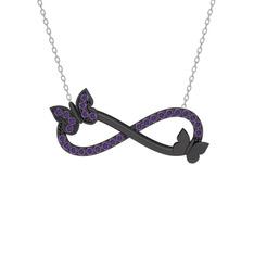 Kelebek Sonsuzluk Kolye - Ametist 925 ayar siyah rodyum kaplama gümüş kolye (40 cm beyaz altın rolo zincir) #1iajudq