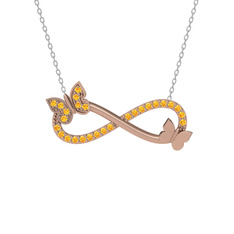 Kelebek Sonsuzluk Kolye - Sitrin 14 ayar rose altın kolye (40 cm beyaz altın rolo zincir) #1ifzr75