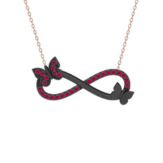 Kelebek Sonsuzluk Kolye - Rodolit garnet 925 ayar siyah rodyum kaplama gümüş kolye (40 cm rose altın rolo zincir) #1o015og