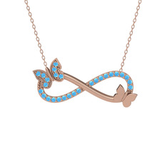 Kelebek Sonsuzluk Kolye - Akuamarin 8 ayar rose altın kolye (40 cm rose altın rolo zincir) #1od3miu