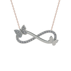 Swarovski 14 ayar beyaz altın kolye (40 cm rose altın rolo zincir)