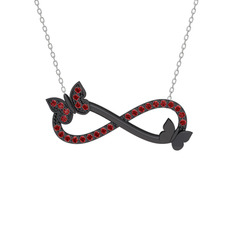 Kelebek Sonsuzluk Kolye - Garnet 925 ayar siyah rodyum kaplama gümüş kolye (40 cm gümüş rolo zincir) #1slebp9