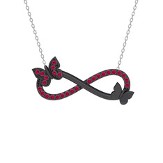 Kelebek Sonsuzluk Kolye - Rodolit garnet 925 ayar siyah rodyum kaplama gümüş kolye (40 cm beyaz altın rolo zincir) #1uaspl9
