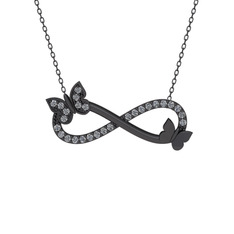 Swarovski 925 ayar siyah rodyum kaplama gümüş kolye (40 cm gümüş rolo zincir)