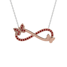 Kelebek Sonsuzluk Kolye - Garnet 8 ayar rose altın kolye (40 cm beyaz altın rolo zincir) #4bblsd