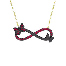 Kelebek Sonsuzluk Kolye - Rodolit garnet 925 ayar siyah rodyum kaplama gümüş kolye (40 cm altın rolo zincir) #f1b38s