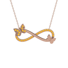 Kelebek Sonsuzluk Kolye - Sitrin 14 ayar rose altın kolye (40 cm rose altın rolo zincir) #hure89
