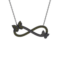 Pembe kuvars 925 ayar siyah rodyum kaplama gümüş kolye (40 cm gümüş rolo zincir)