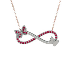 Rodolit garnet 8 ayar beyaz altın kolye (40 cm rose altın rolo zincir)