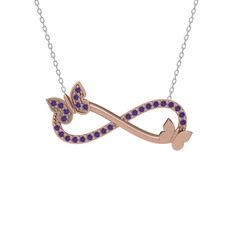 Ametist 14 ayar rose altın kolye (40 cm beyaz altın rolo zincir)