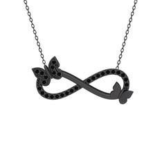 Kelebek Sonsuzluk Kolye - Siyah zirkon 925 ayar siyah rodyum kaplama gümüş kolye (40 cm gümüş rolo zincir) #rdrk9k