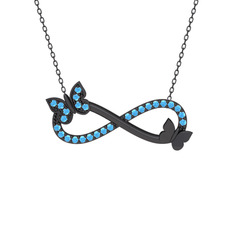 Akuamarin 925 ayar siyah rodyum kaplama gümüş kolye (40 cm gümüş rolo zincir)