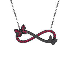 Rodolit garnet 925 ayar siyah rodyum kaplama gümüş kolye (40 cm gümüş rolo zincir)