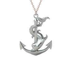 Yunuslu Çapa Kolye - 925 ayar gümüş kolye (110 cm rose altın rolo zincir) #gm90o1