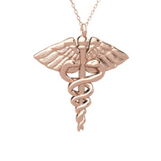 Caduceus Kolye - 14 ayar rose altın kolye (40 cm rose altın rolo zincir) #16behdw