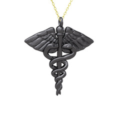Caduceus Kolye - 925 ayar siyah rodyum kaplama gümüş kolye (40 cm altın rolo zincir) #1taswgv