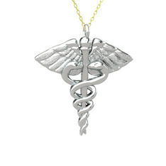 Caduceus Kolye - 8 ayar beyaz altın kolye (40 cm altın rolo zincir) #sgre6w