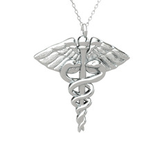 Caduceus Kolye - 14 ayar beyaz altın kolye (40 cm gümüş rolo zincir) #xcdexi