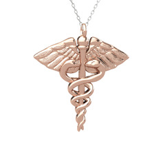 Caduceus Kolye - 18 ayar rose altın kolye (40 cm gümüş rolo zincir) #y693ft