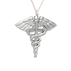 Caduceus Kolye - 18 ayar beyaz altın kolye (40 cm gümüş rolo zincir) #zle883