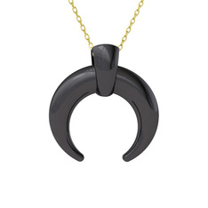 Kalın Hilal Kolye - 925 ayar siyah rodyum kaplama gümüş kolye (40 cm altın rolo zincir) #1som11t
