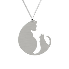 Aile Kedi Kolye - 14 ayar beyaz altın kolye (40 cm beyaz altın rolo zincir) #120fh0c