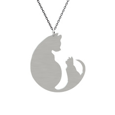 Aile Kedi Kolye - 14 ayar beyaz altın kolye (40 cm gümüş rolo zincir) #19jgmfj
