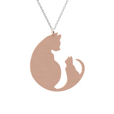 Aile Kedi Kolye - 14 ayar rose altın kolye (40 cm gümüş rolo zincir) #1hof05p