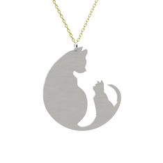 Aile Kedi Kolye - 18 ayar beyaz altın kolye (40 cm altın rolo zincir) #a1dzua