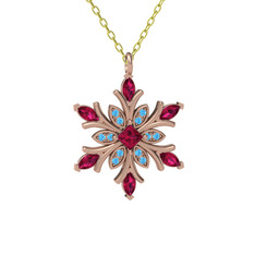 Nix Kar Tanesi Kolye - Rodolit garnet ve akuamarin 14 ayar rose altın kolye (40 cm altın rolo zincir) #105dyb6