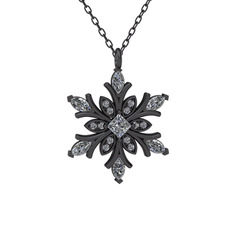 Nix Kar Tanesi Kolye - Swarovski ve pırlanta 925 ayar siyah rodyum kaplama gümüş kolye (0.1056 karat, 40 cm gümüş rolo zincir) #105mlbj