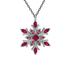 Nix Kar Tanesi Kolye - Rodolit garnet 18 ayar beyaz altın kolye (40 cm gümüş rolo zincir) #110aaea