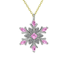 Nix Kar Tanesi Kolye - Pembe kuvars ve pırlanta 18 ayar beyaz altın kolye (0.1056 karat, 40 cm altın rolo zincir) #11bw0i3